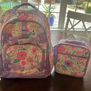 Pottery barn floral backpack and lunch box .